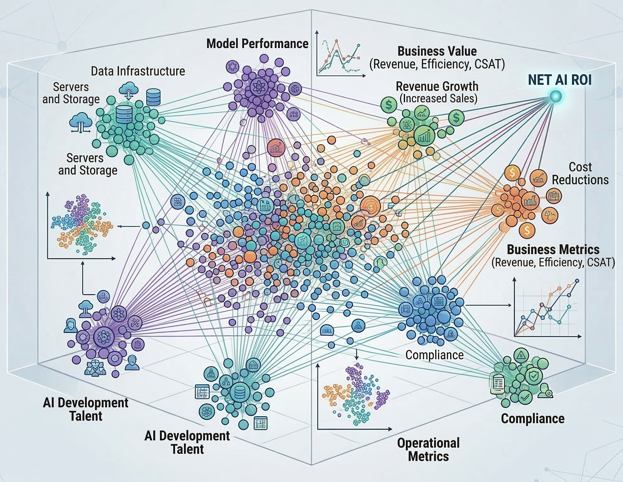 Visualization of high-dimensional vector embeddings representing semantic relationships between data points.